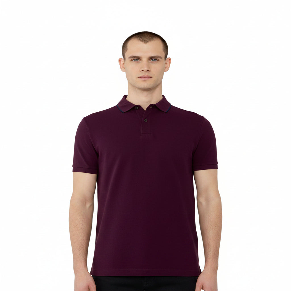 Peter England polo T-shirt in wine - front view