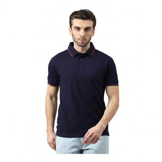 Peter England polo T-shirt in navy blue - front view