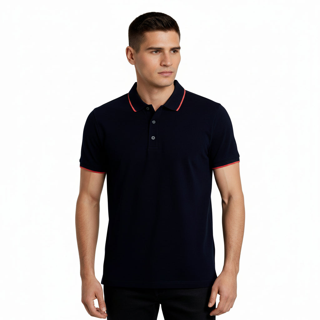 Peter England polo T-shirt in black - front view