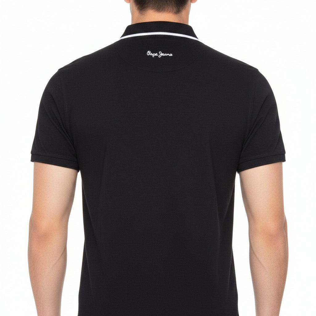 BST164 - Pepe Jeans Madrid Tipping Polo T-Shirt - Black back view