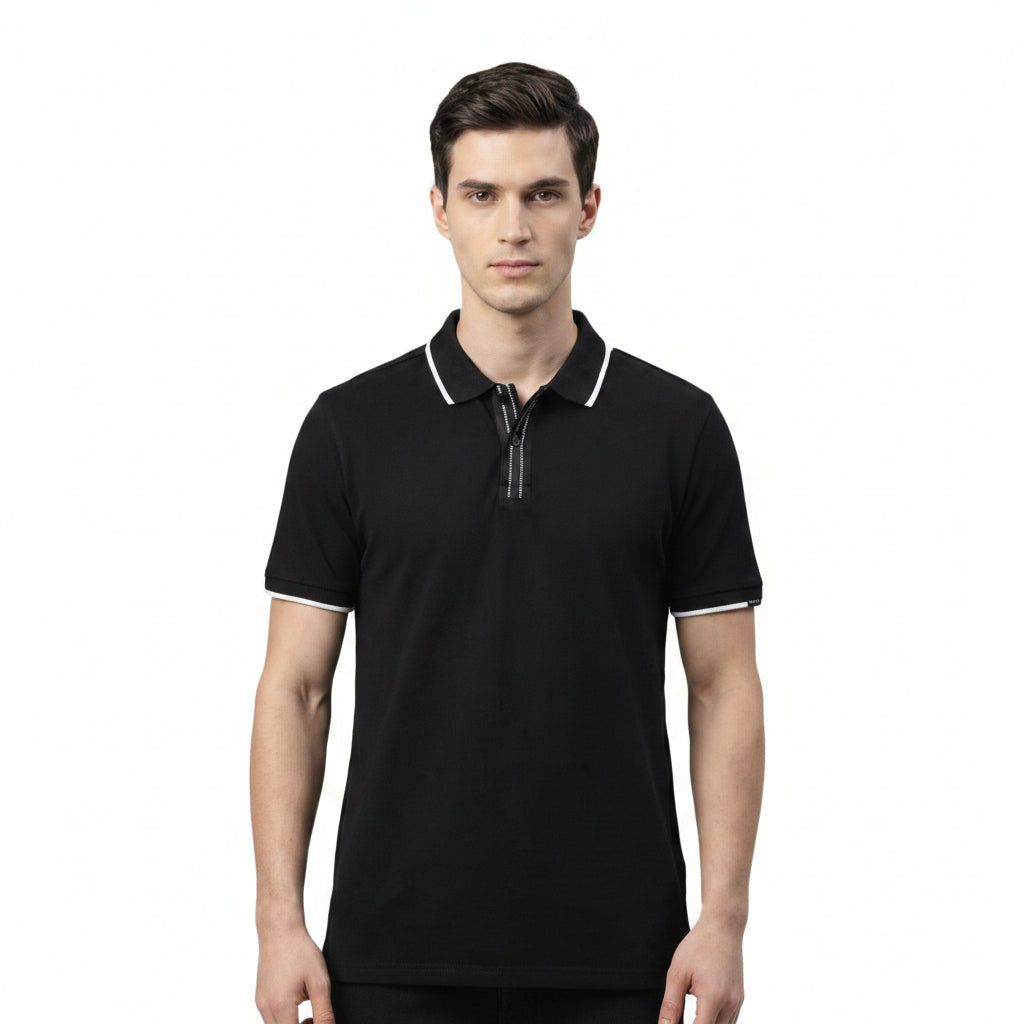 BST164 - Pepe Jeans Madrid Tipping Polo T-Shirt - Black front view