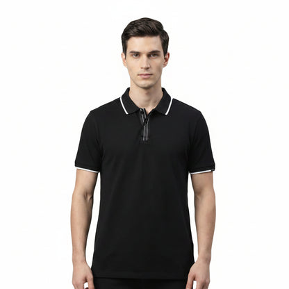 BST164 - Pepe Jeans Madrid Tipping Polo T-Shirt - Black front view