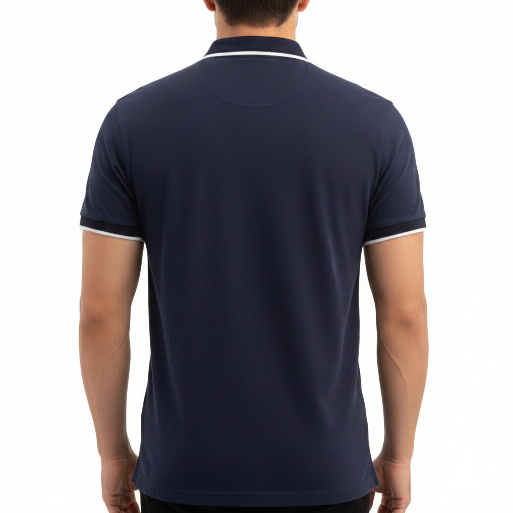 BST164 - Pepe Jeans Madrid Tipping Polo T-Shirt - Navy Blue back view