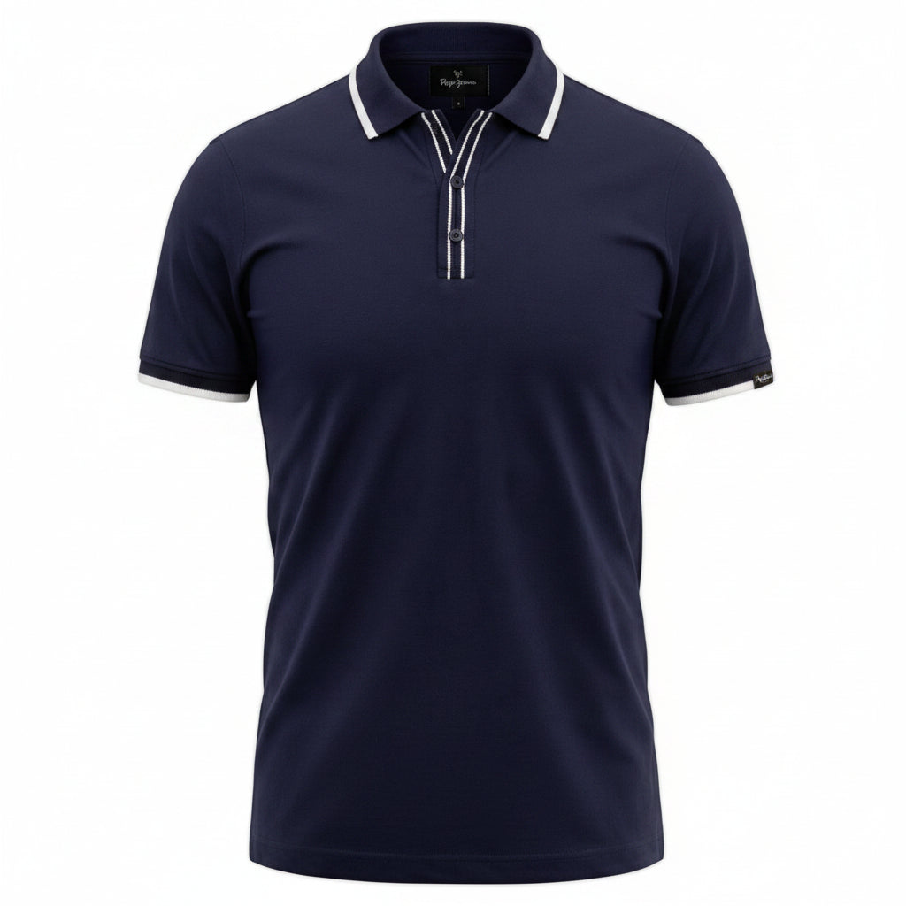 BST164 - Pepe Jeans Madrid Tipping Polo T-Shirt - Navy Blue product view