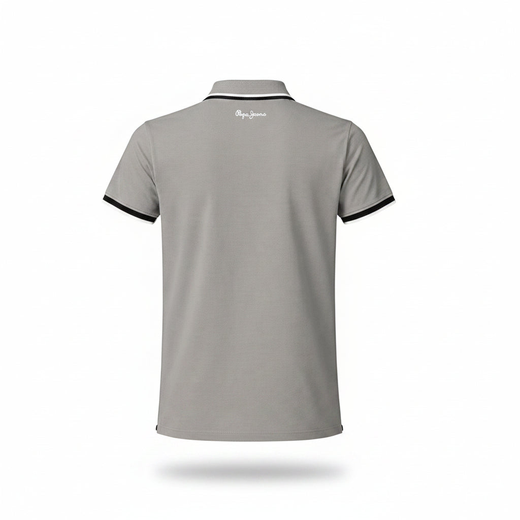 BST164 - Pepe Jeans Madrid Tipping Polo T-Shirt - Grey back view
