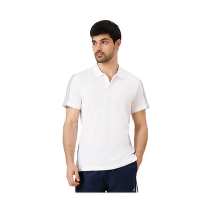 BST171 - Adidas BS Poly Cotton Polo T-Shirt - White - 3 Stripe front view