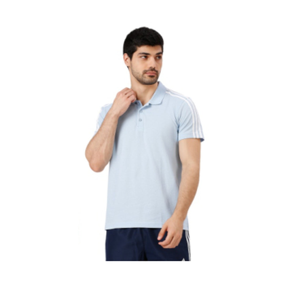 BST173 - Adidas Striped Poly Cotton Polo T-Shirt - Sky Blue front view