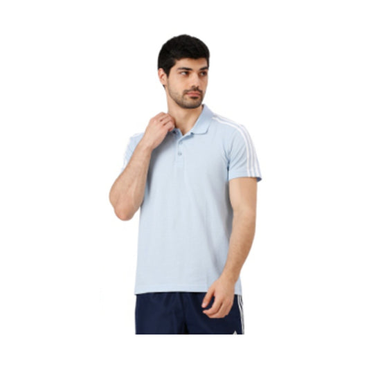 BST173 - Adidas Striped Poly Cotton Polo T-Shirt - Sky Blue front view