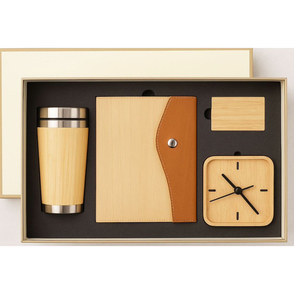 EJK94- 4-IN-1 Gift Set | Diary | Flask | Card Holder | Clock