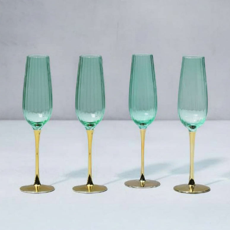 CD167-Nicobar-Emerald Champagne Flute (Set of 4)