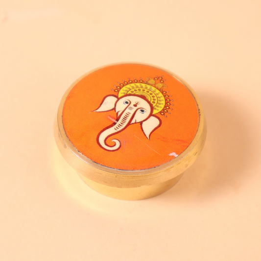 CD270 orange Ganesha motif round box