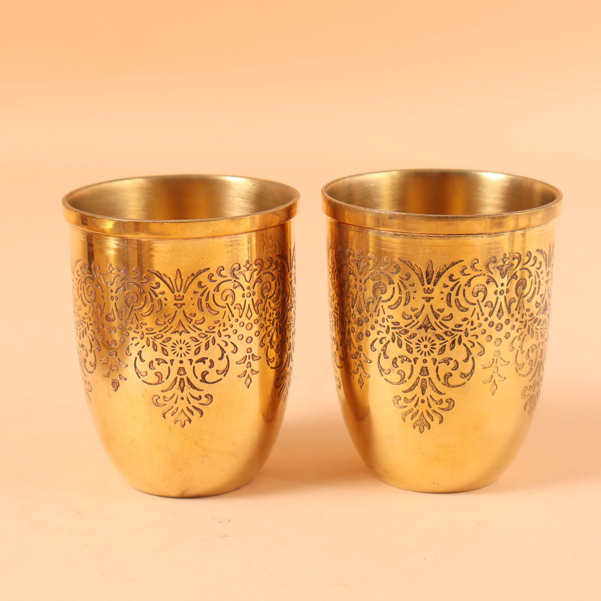 CD306 - Floral Engraved Brass Tumbler Set of 2 image 2