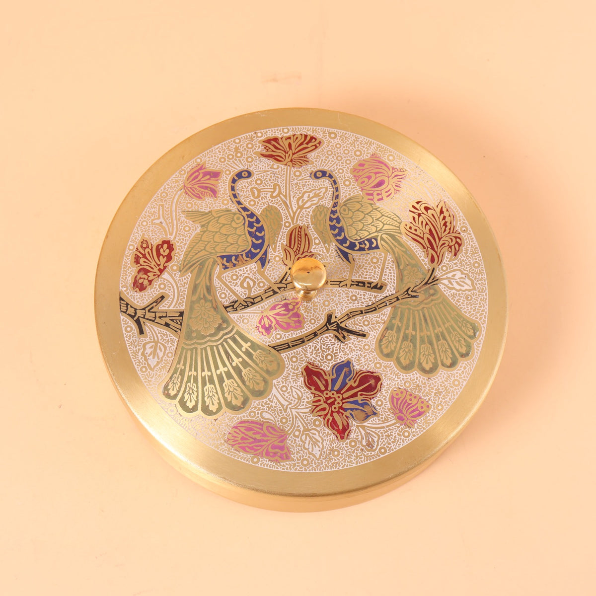 Peacock Motif Brass Spice Box
