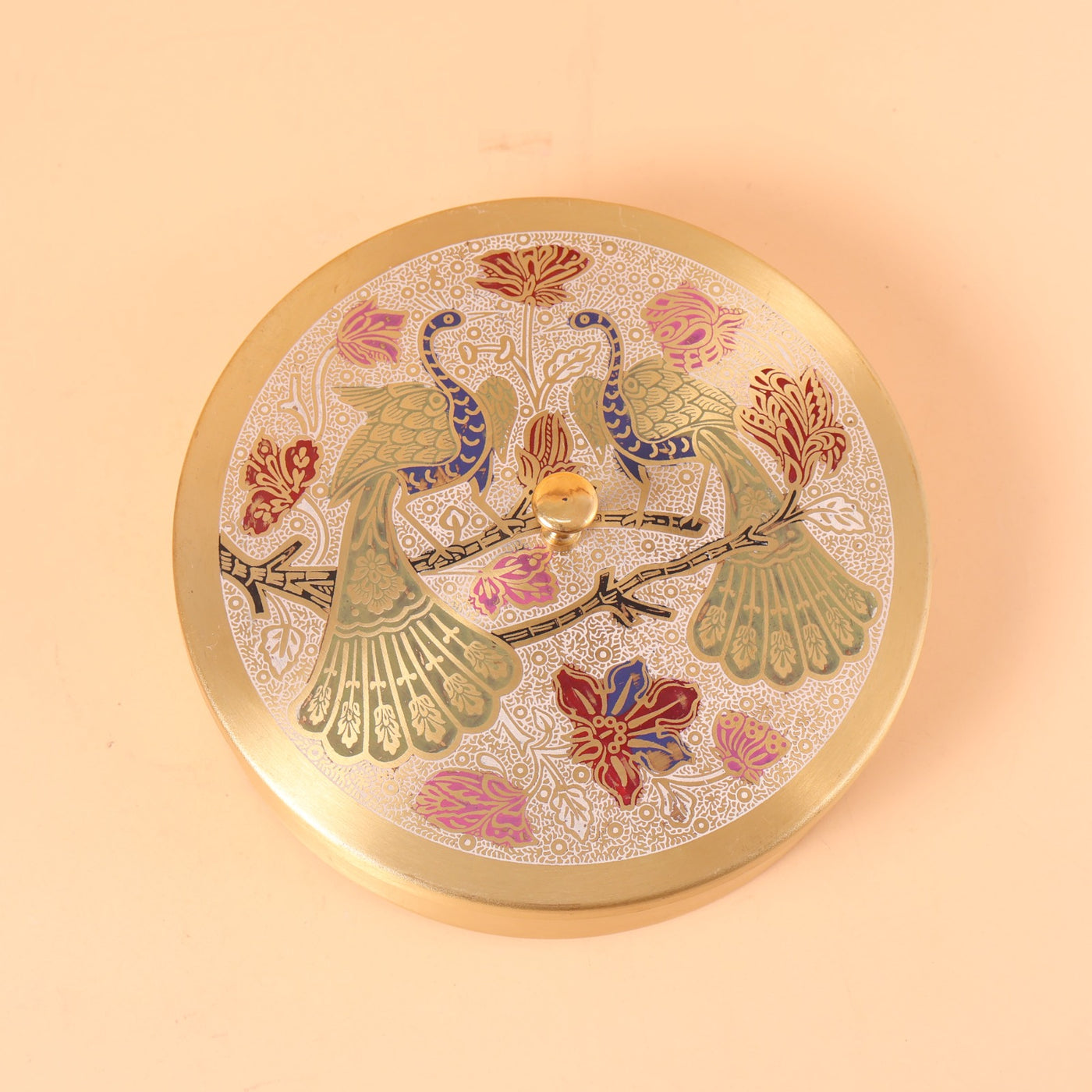 CD315 - Peacock Motif Brass Spice Box image 1