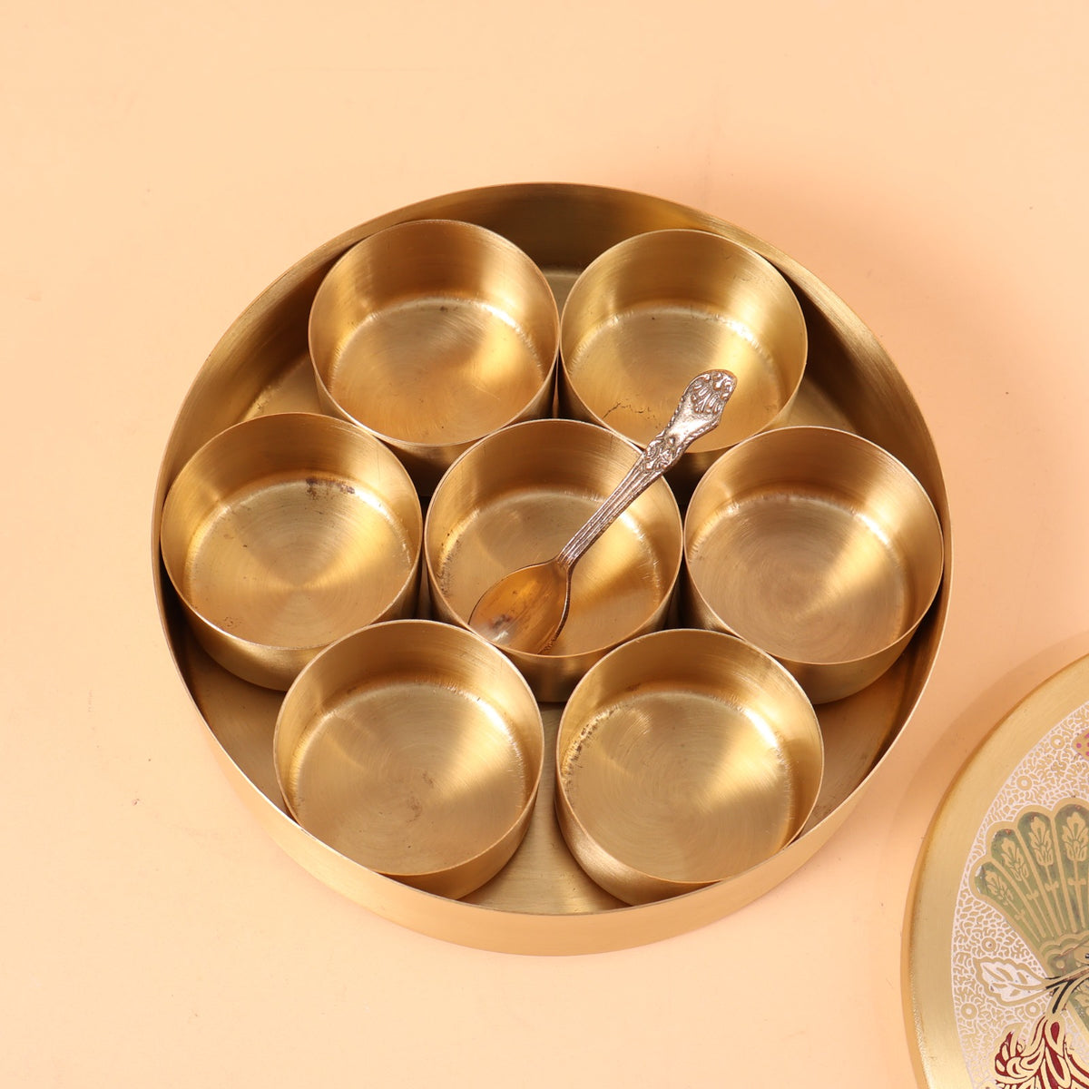 CD315 - Peacock Motif Brass Spice Box image 2