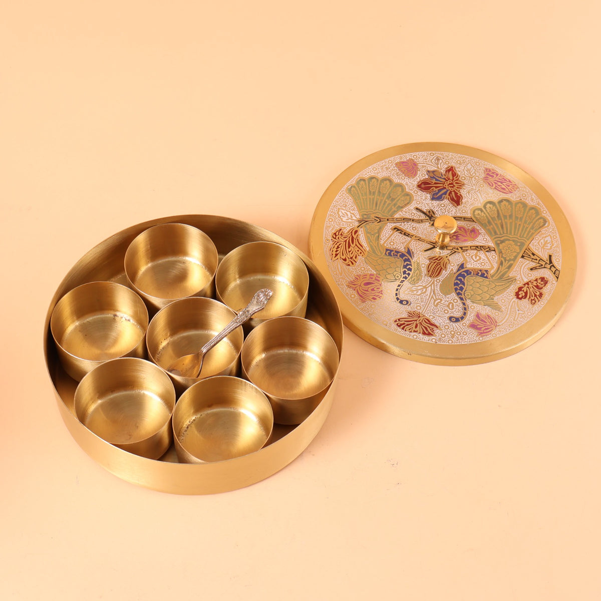 CD315 - Peacock Motif Brass Spice Box image 3