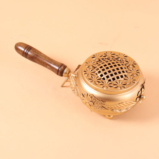 CD316 - Brass Incense Burner with Wooden Handle image 1