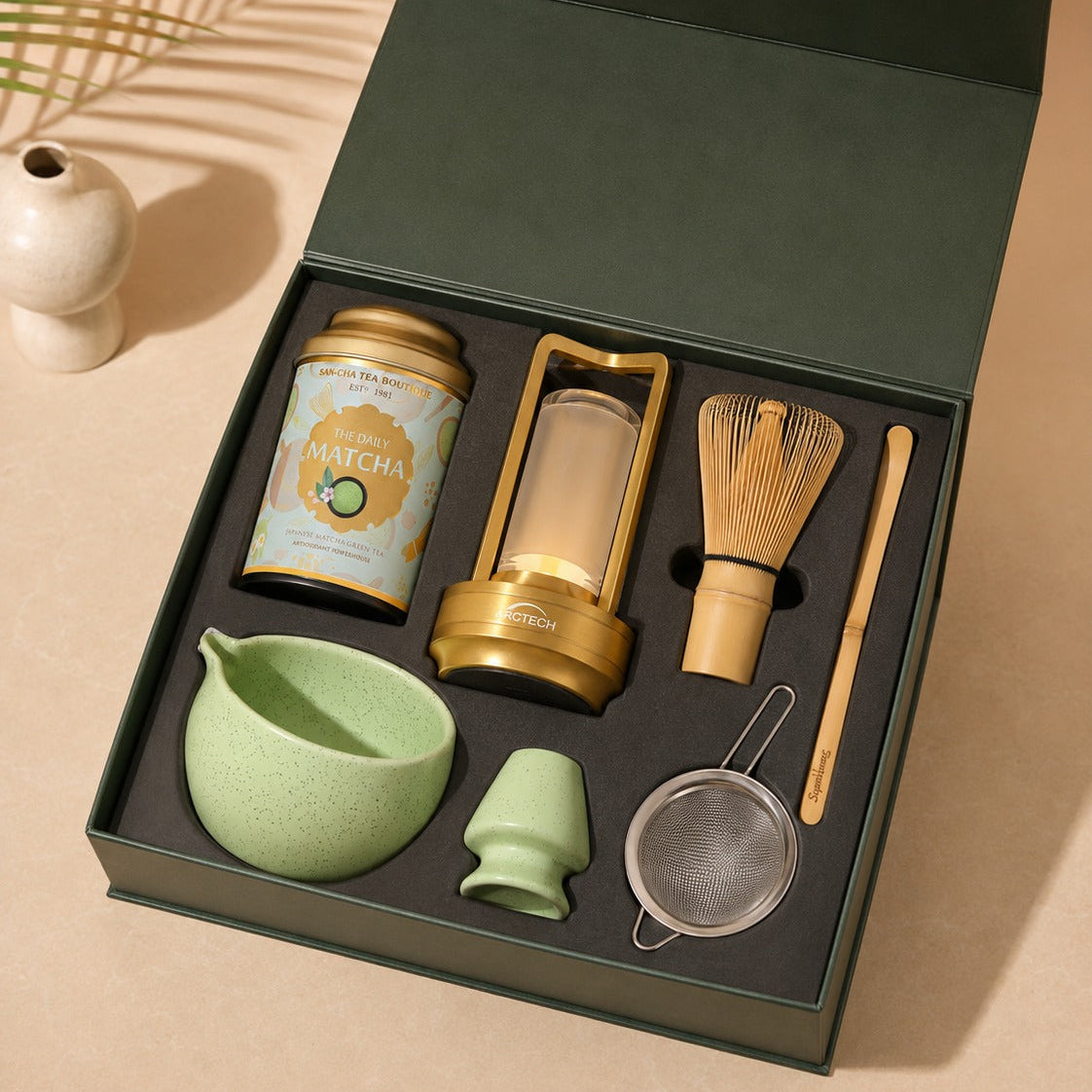 Matcha Mindfulness Hamper arranged inside a customized green gift box