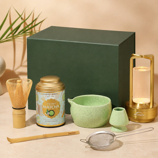 Matcha Mindfulness Hamper products displayed with the customized green gift box
