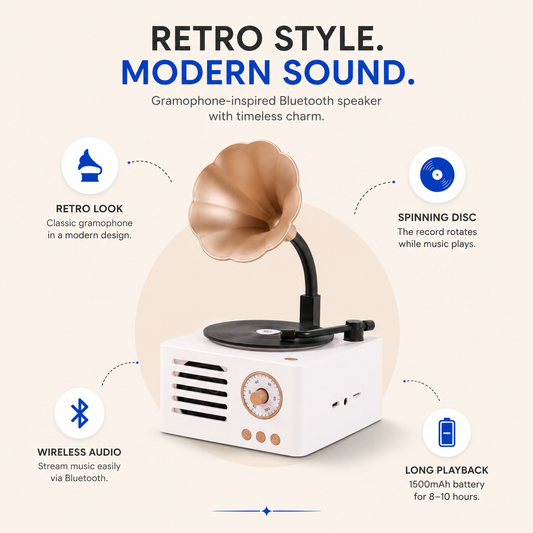 OG61- Retro Gramophone Bluetooth Speaker (White)