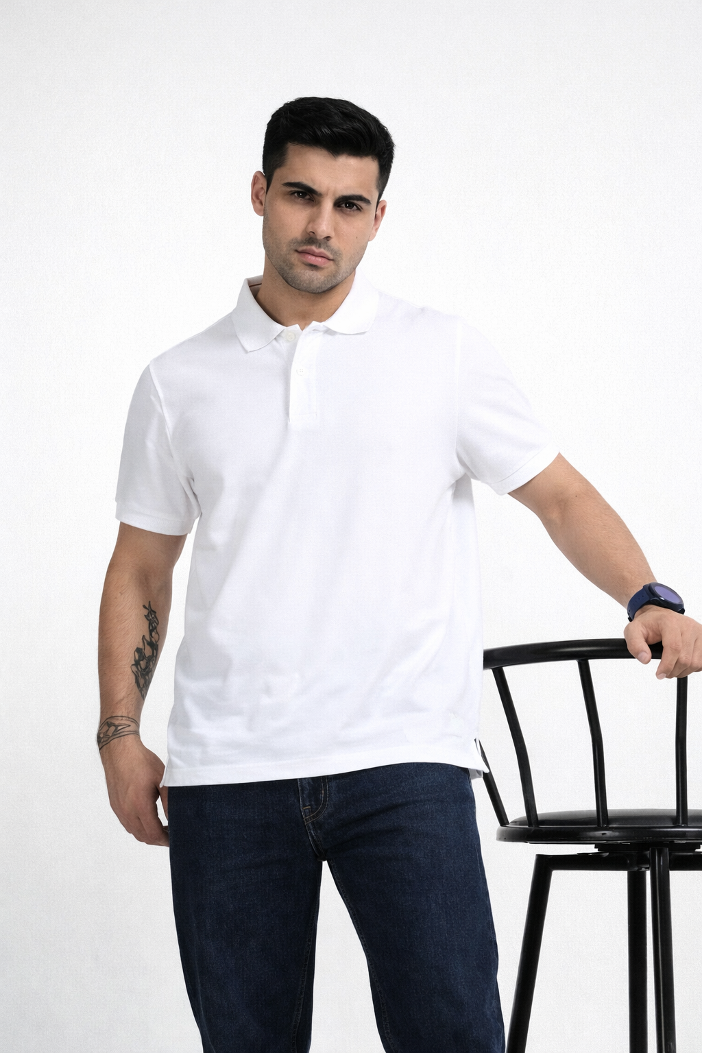 BST21- Mark & Spencer Jacquard Polo T-Shirt