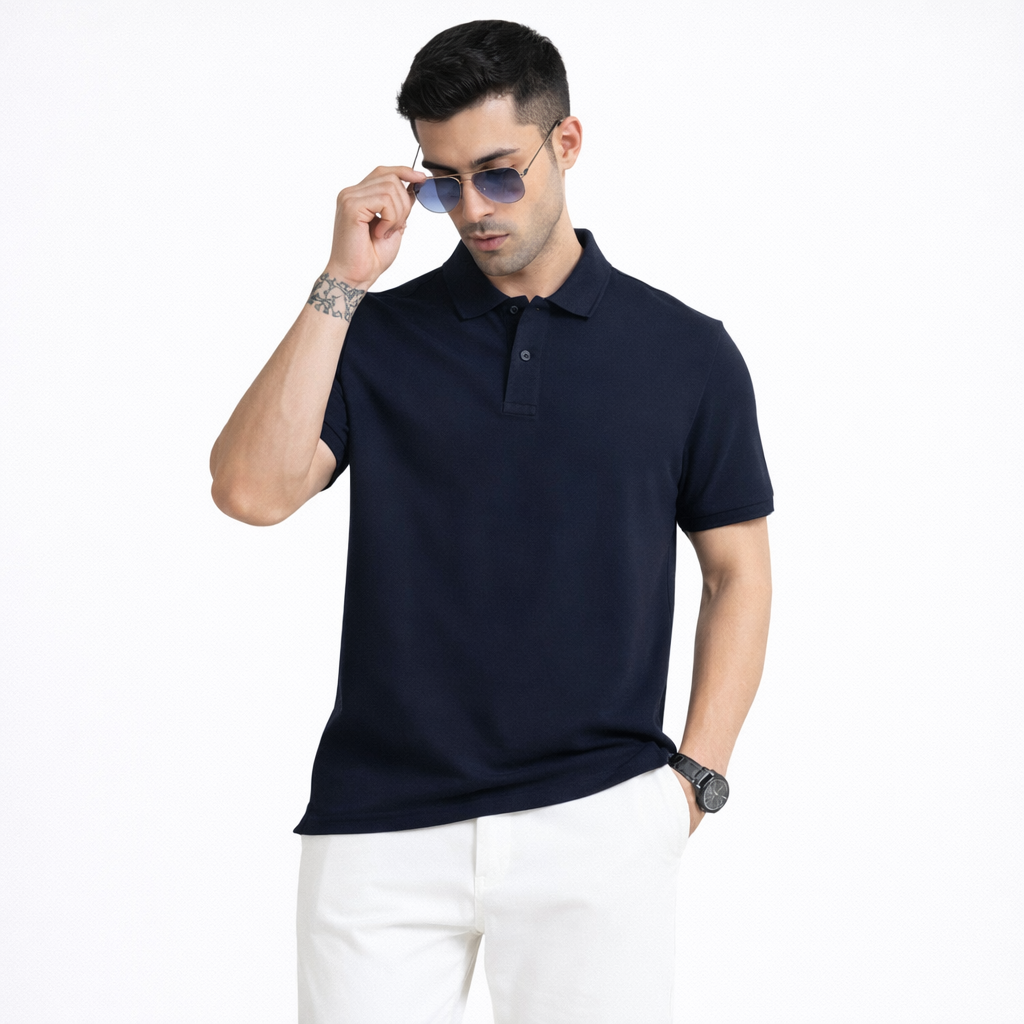 BST21- Mark & Spencer Jacquard Polo T-Shirt