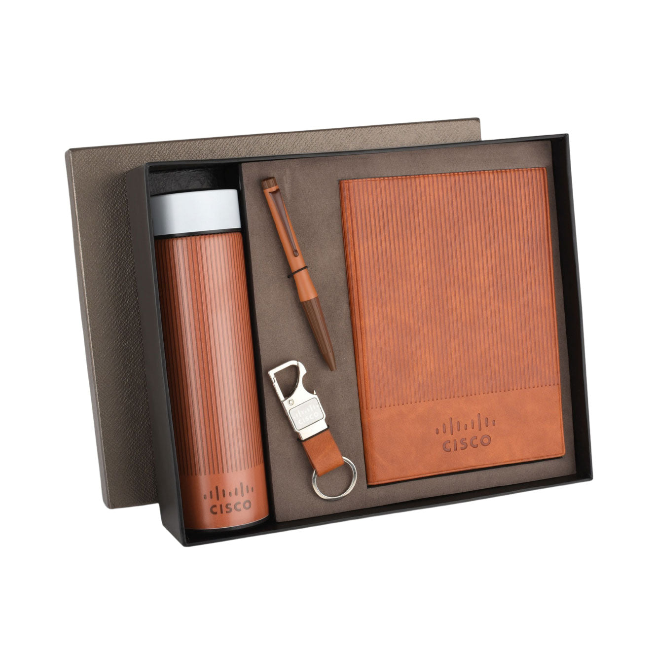 EJK31- Cisco 4-IN-1 Gift Set | Notebook | Pen | Flask | Keychain