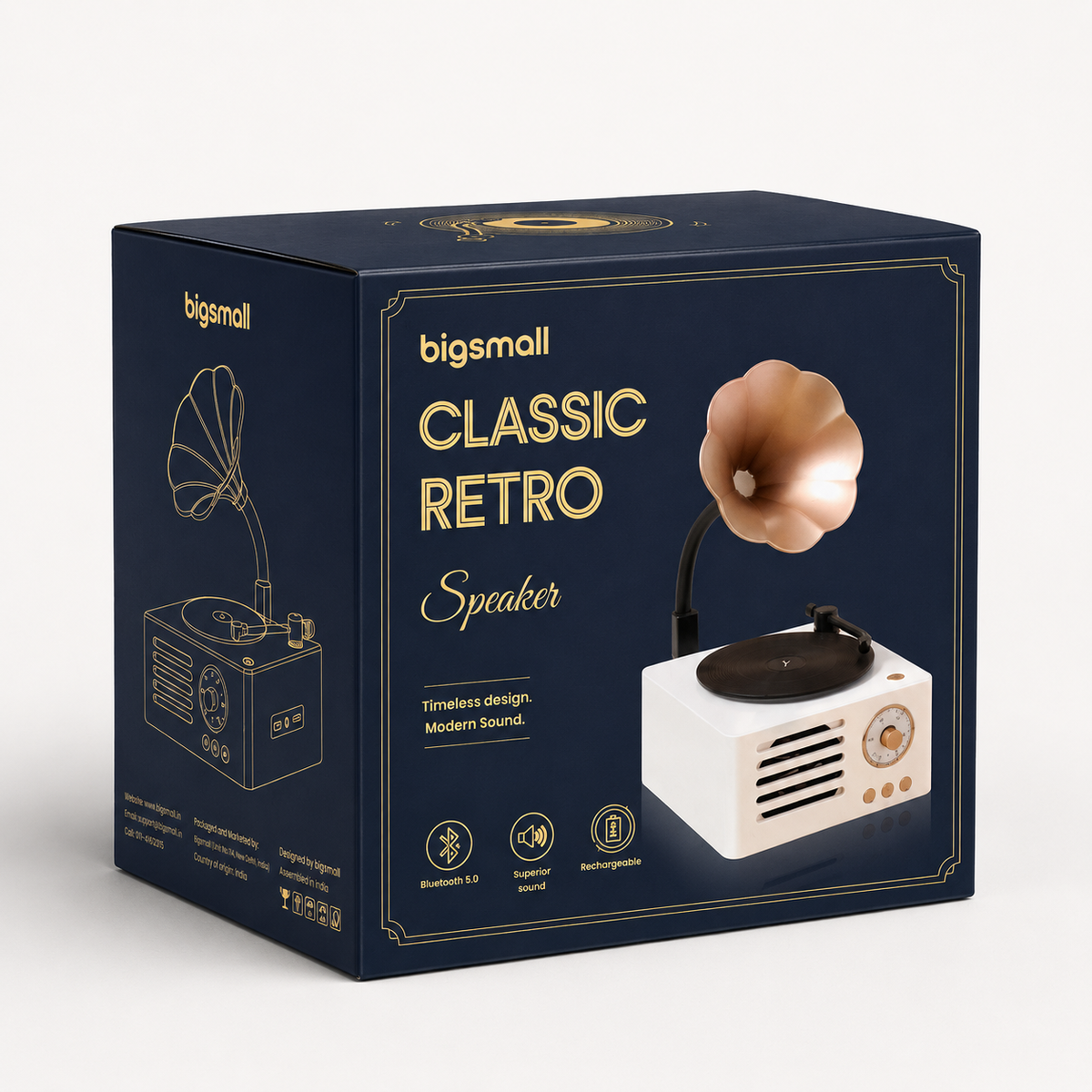 OG61- White Retro Gramophone Bluetooth Speaker