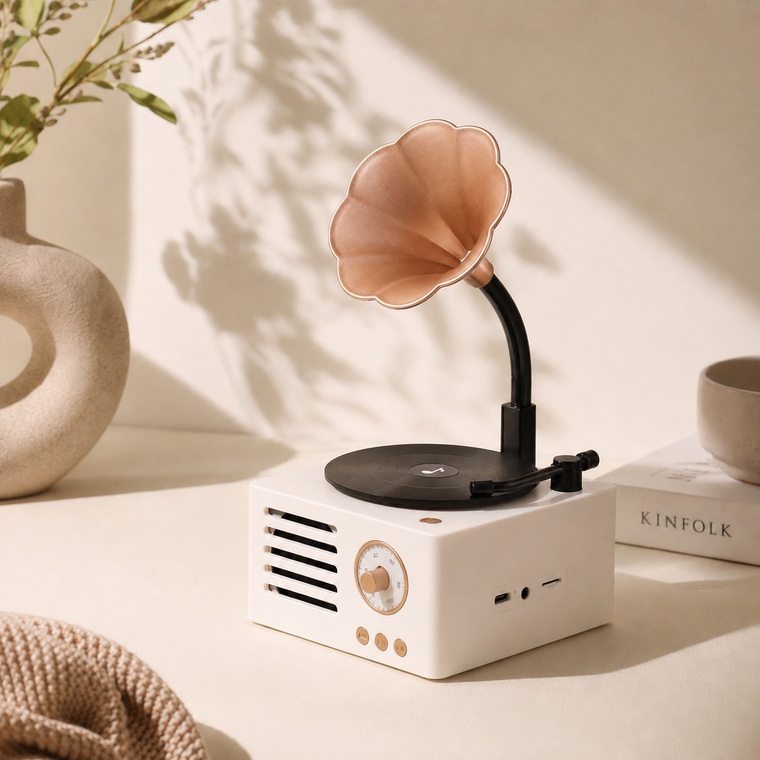 OG61- White Retro Gramophone Bluetooth Speaker