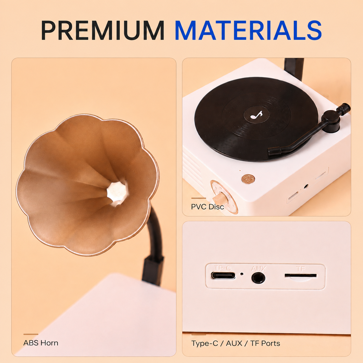 OG61- White Retro Gramophone Bluetooth Speaker