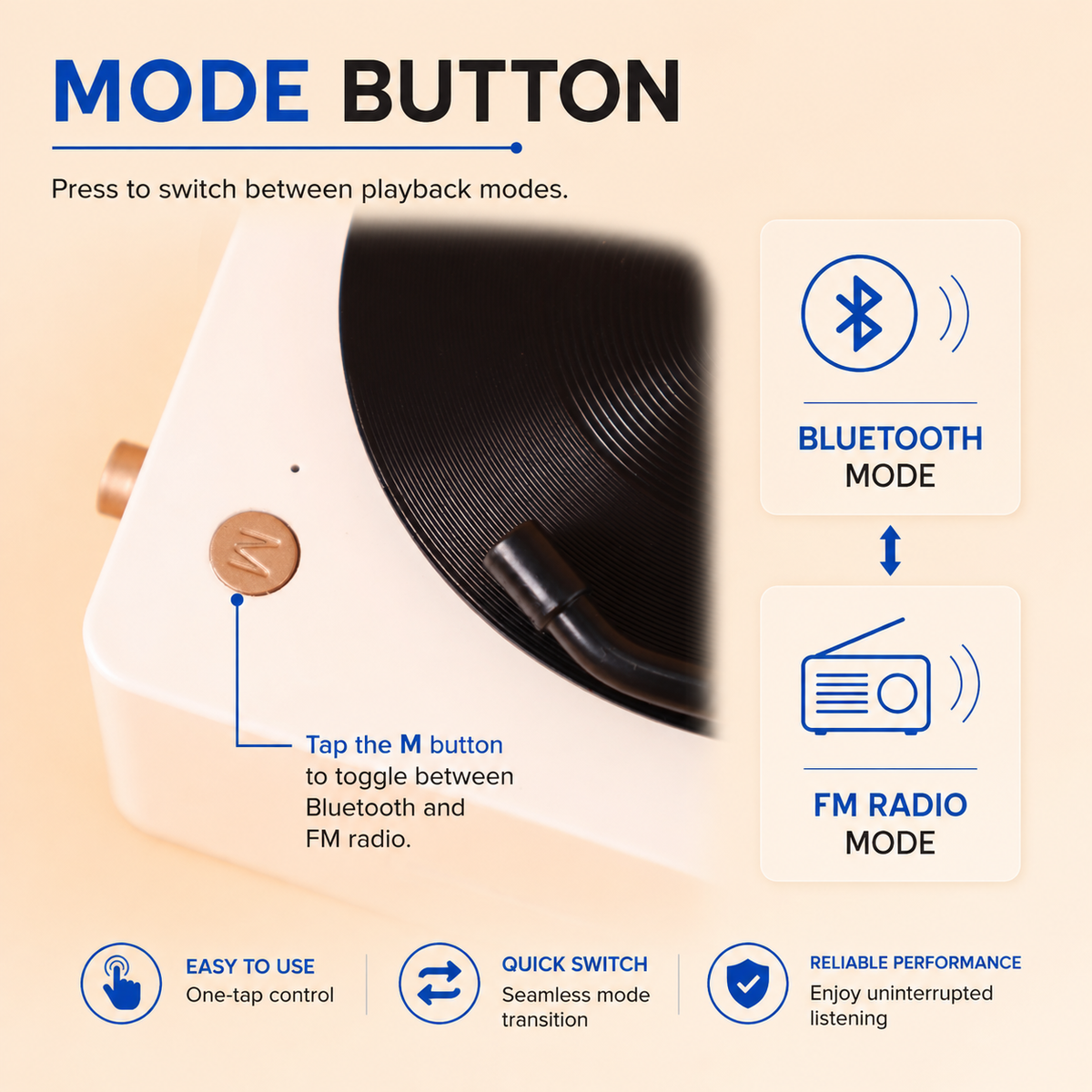 OG61- White Retro Gramophone Bluetooth Speaker