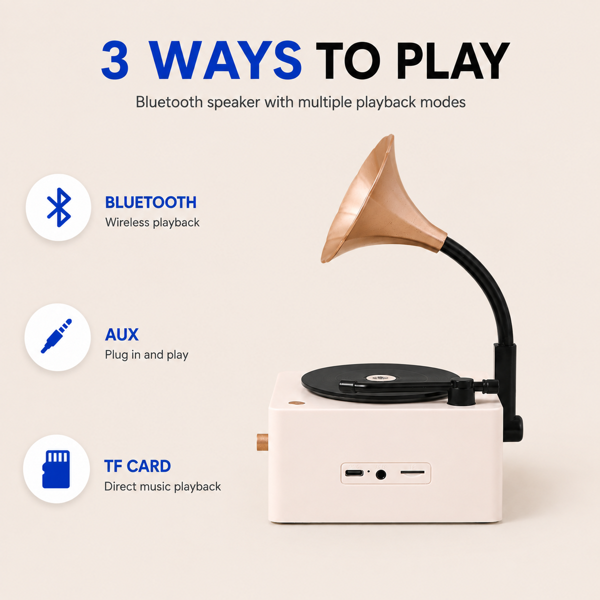 OG61- White Retro Gramophone Bluetooth Speaker