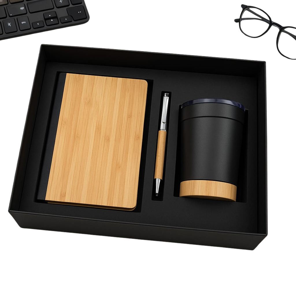 EJK143- Bamboo 3-IN-1 Gift Set | Notebook | Pen | Flask