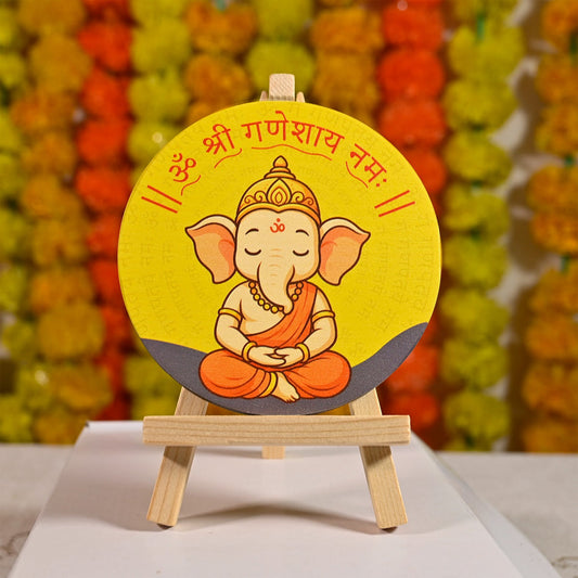 OE124 - Cute Ganesha Wood Print with Easel Stand | Diwali Gifting