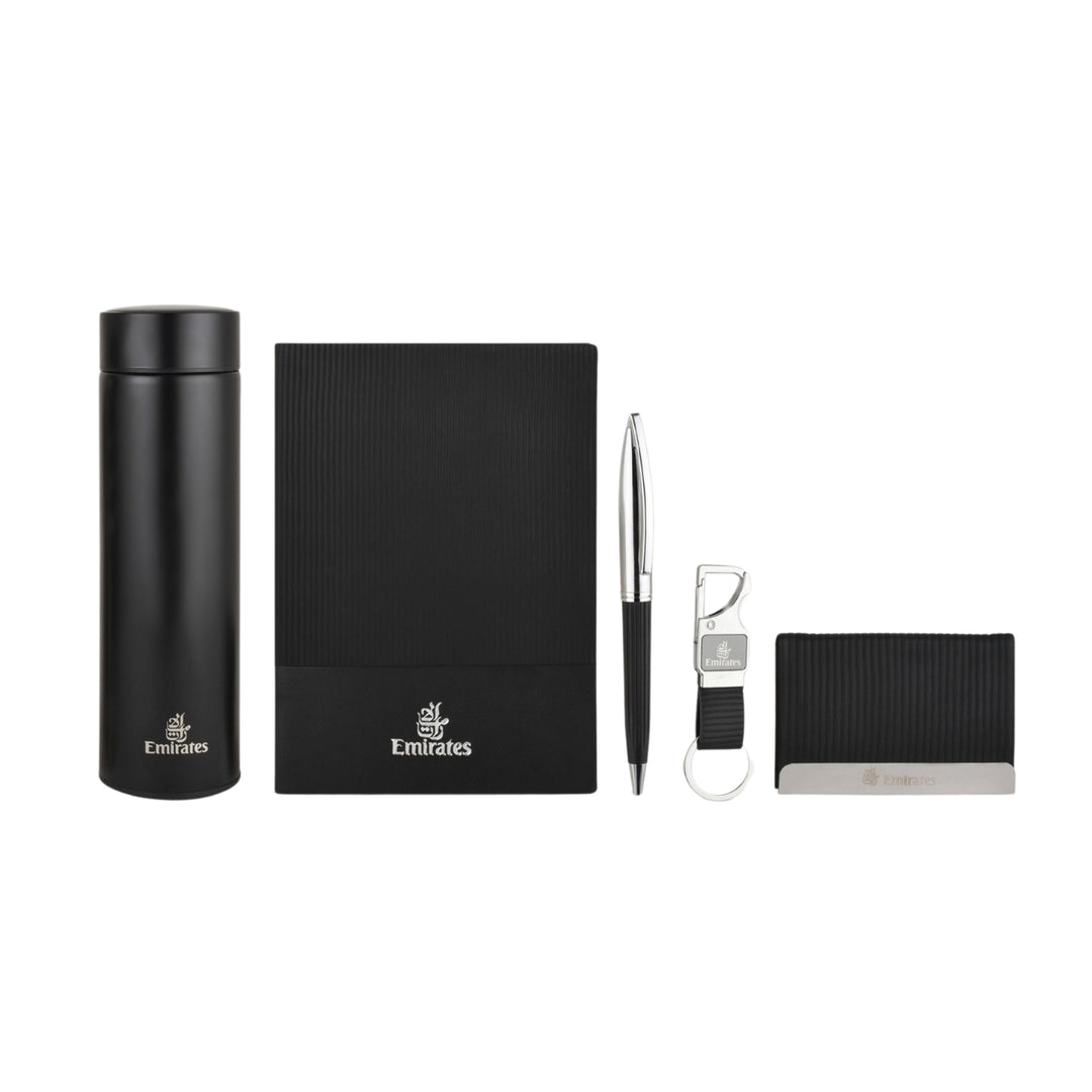 EJK24- Emirates 5-IN-1 Gift Set | Notebook | Pen | Flask | Card Holder | Keychain