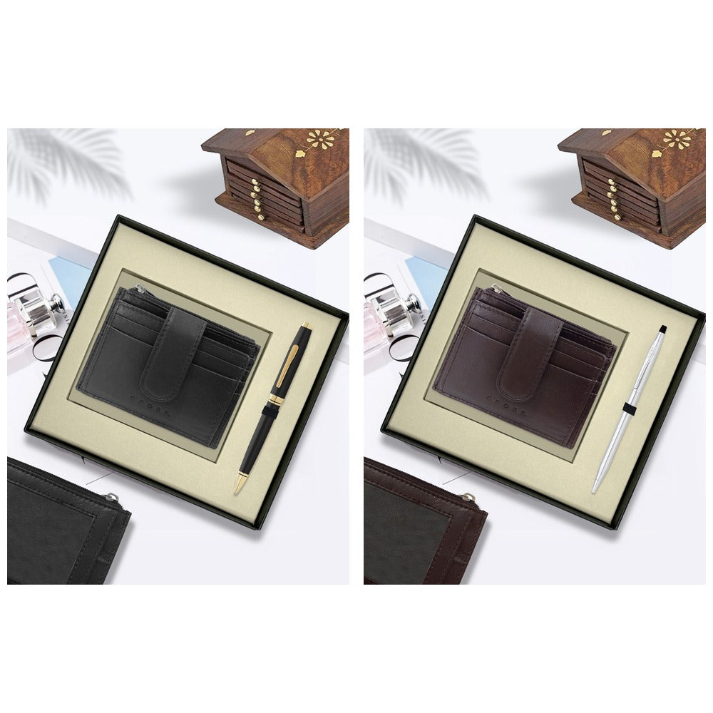 GS54 - Cross Coventry Black Lacquer with Gold Appointments Ball Point Pen + Leather Card Holder square catalogue product image