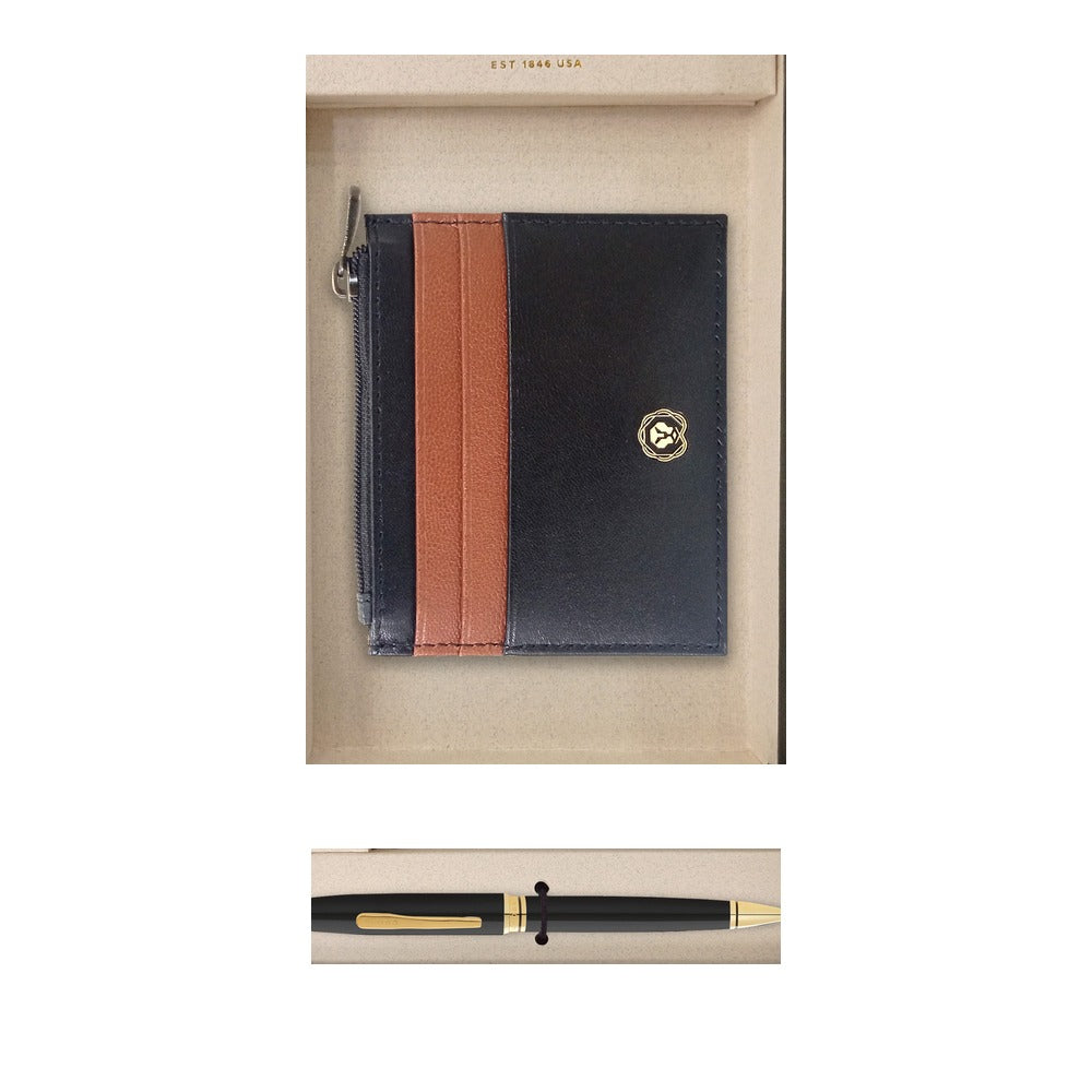 GS72 - Cross Coventry Black Lacquer with Gold Appointments Ball Point Pen + Dichromatic Zip Card Holder square catalogue product image