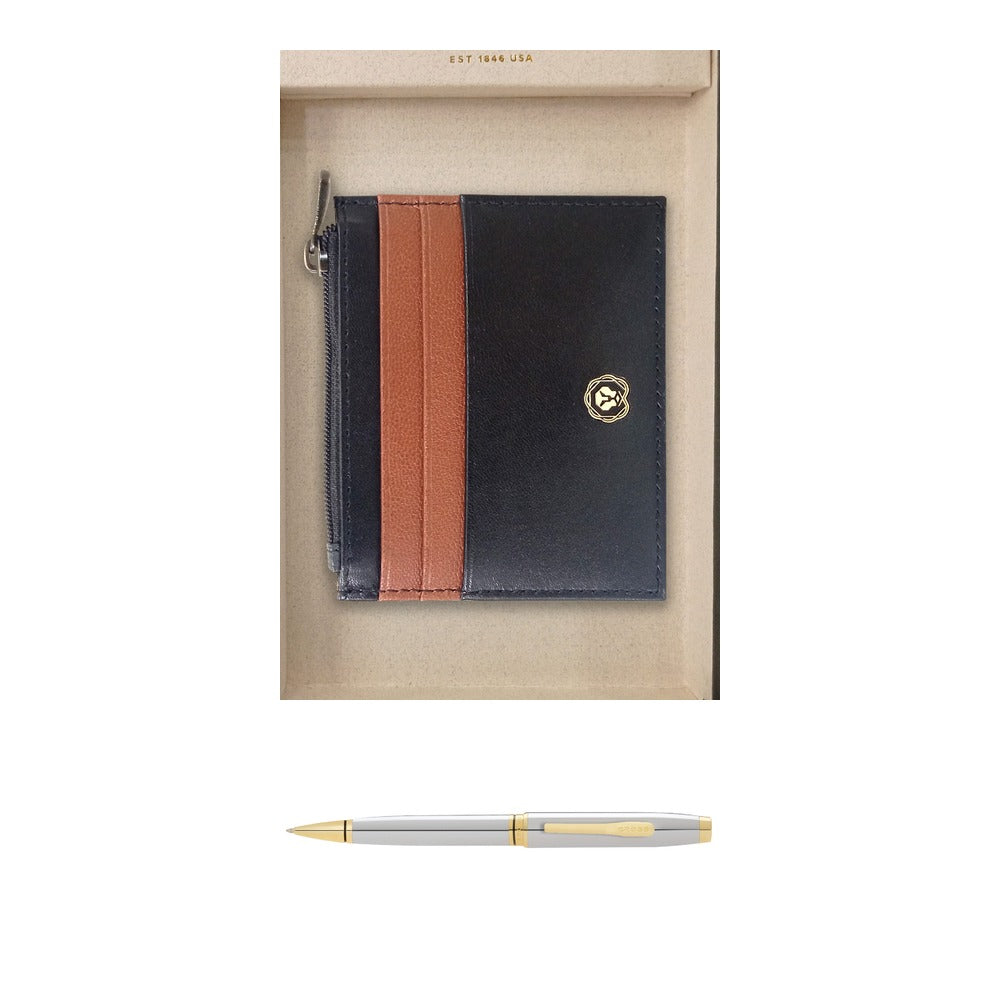 GS74 - Cross Coventry Chrome/Gold BP Pen + Dichromatic Zip Card Holder square catalogue product image