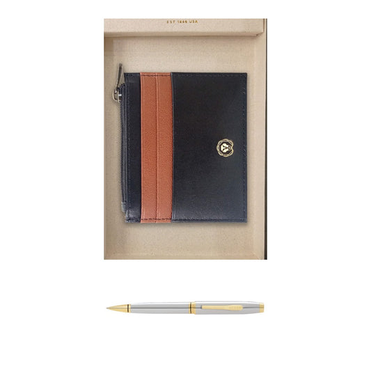 GS74 - Cross Coventry Chrome/Gold BP Pen + Dichromatic Zip Card Holder square catalogue product image