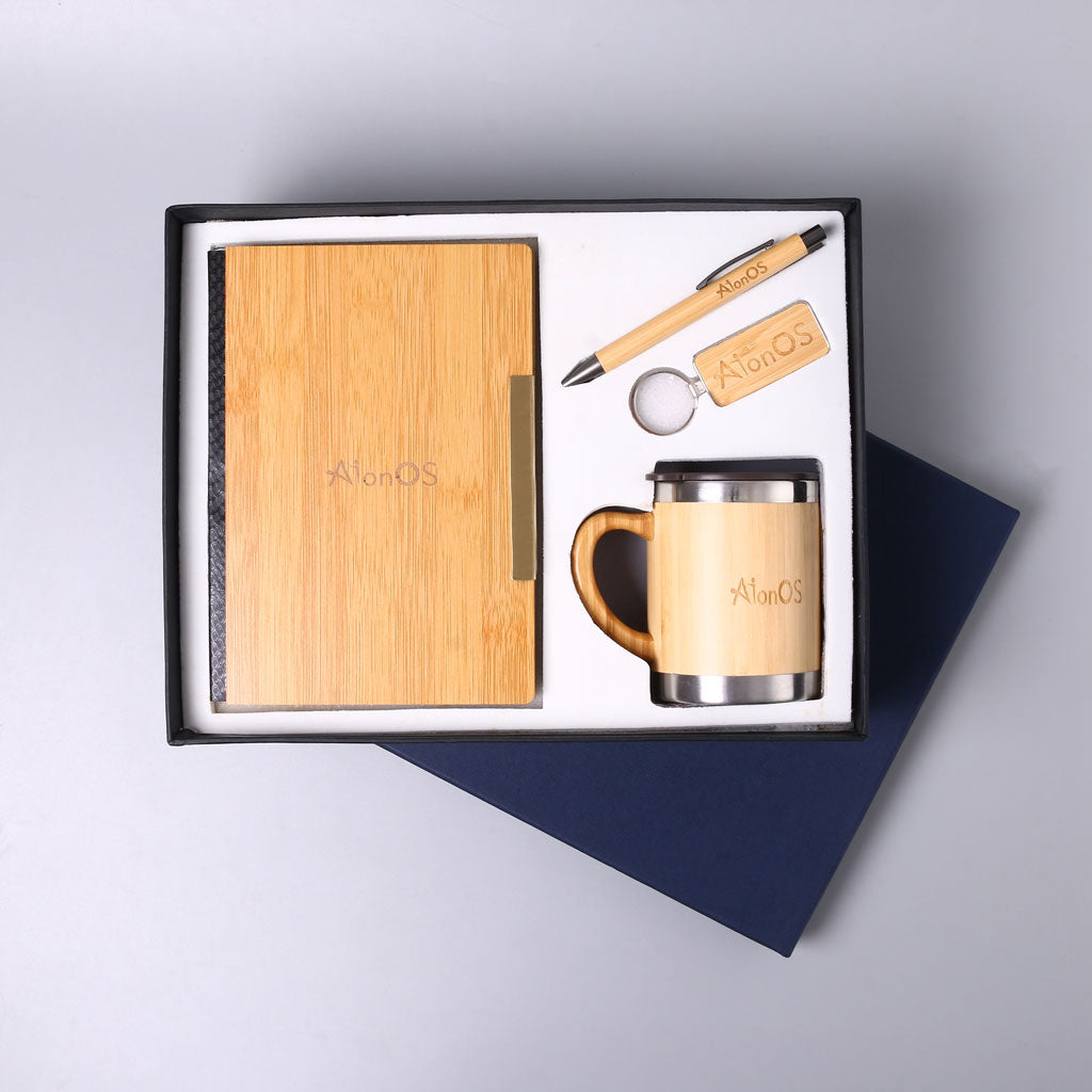 EJK99- 4-IN-1 Bamboo Gift Set | Diary | Pen | Keychain | Mug