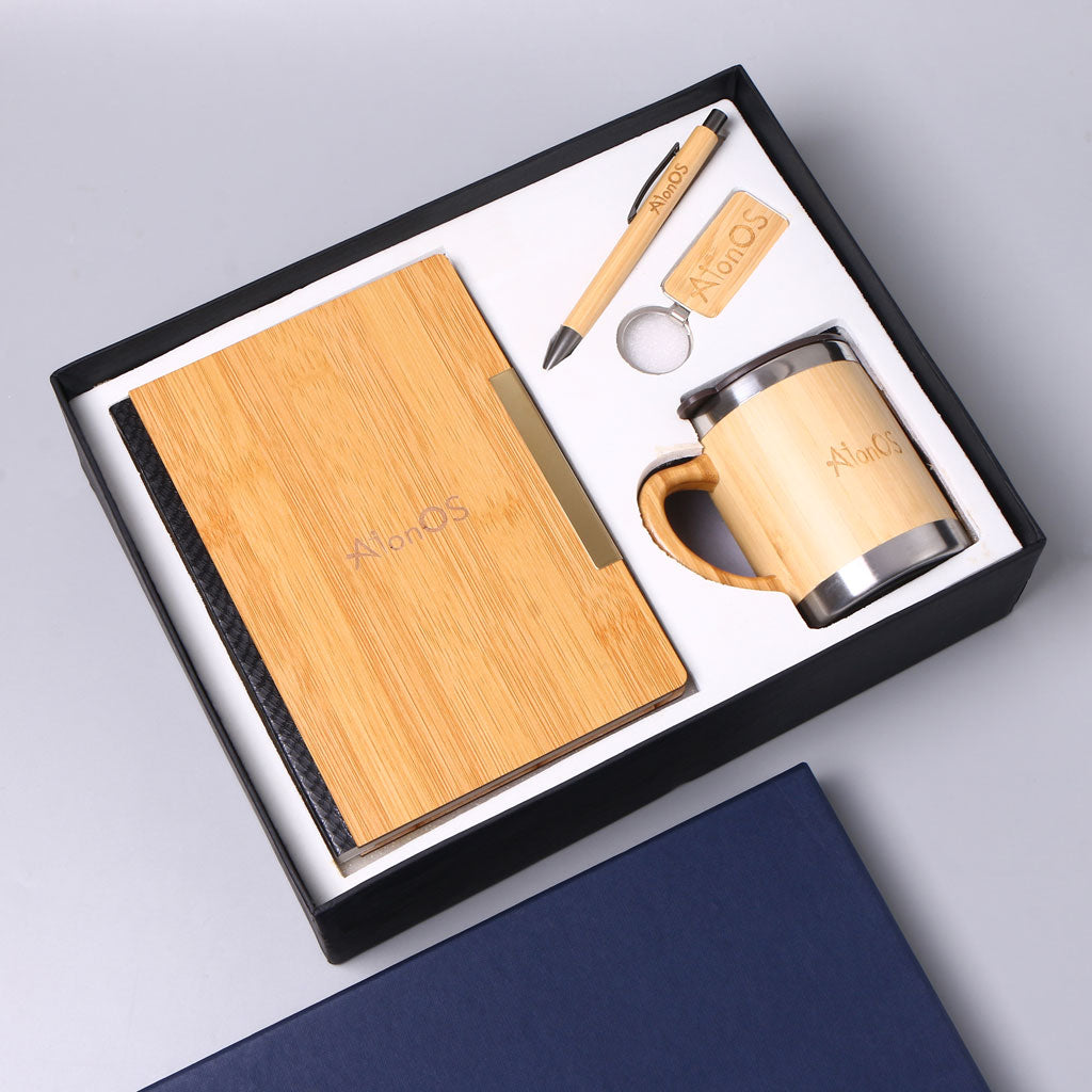 EJK99- 4-IN-1 Bamboo Gift Set | Diary | Pen | Keychain | Mug