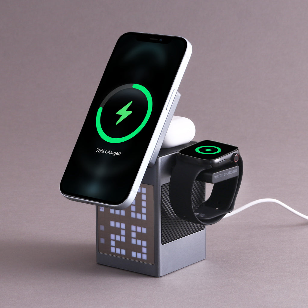 OG05- Pixel Dock 5-IN-1 Wireless Charger with Speaker and Clock