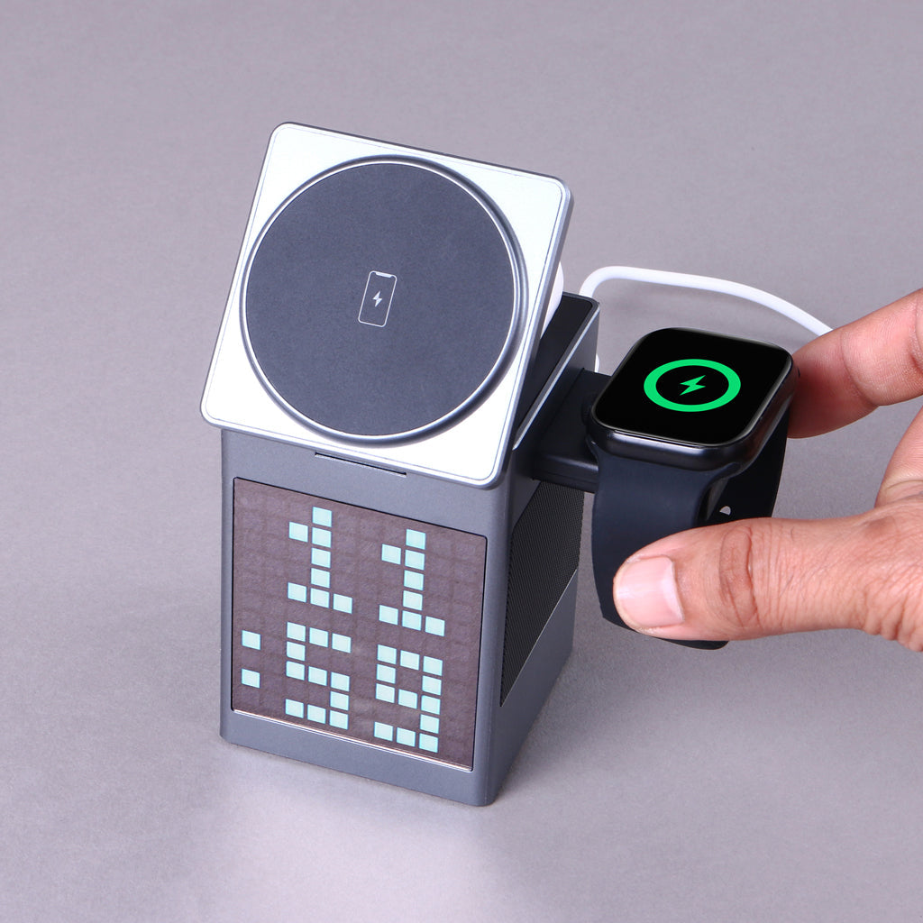 OG05- Pixel Dock 5-IN-1 Wireless Charger with Speaker and Clock