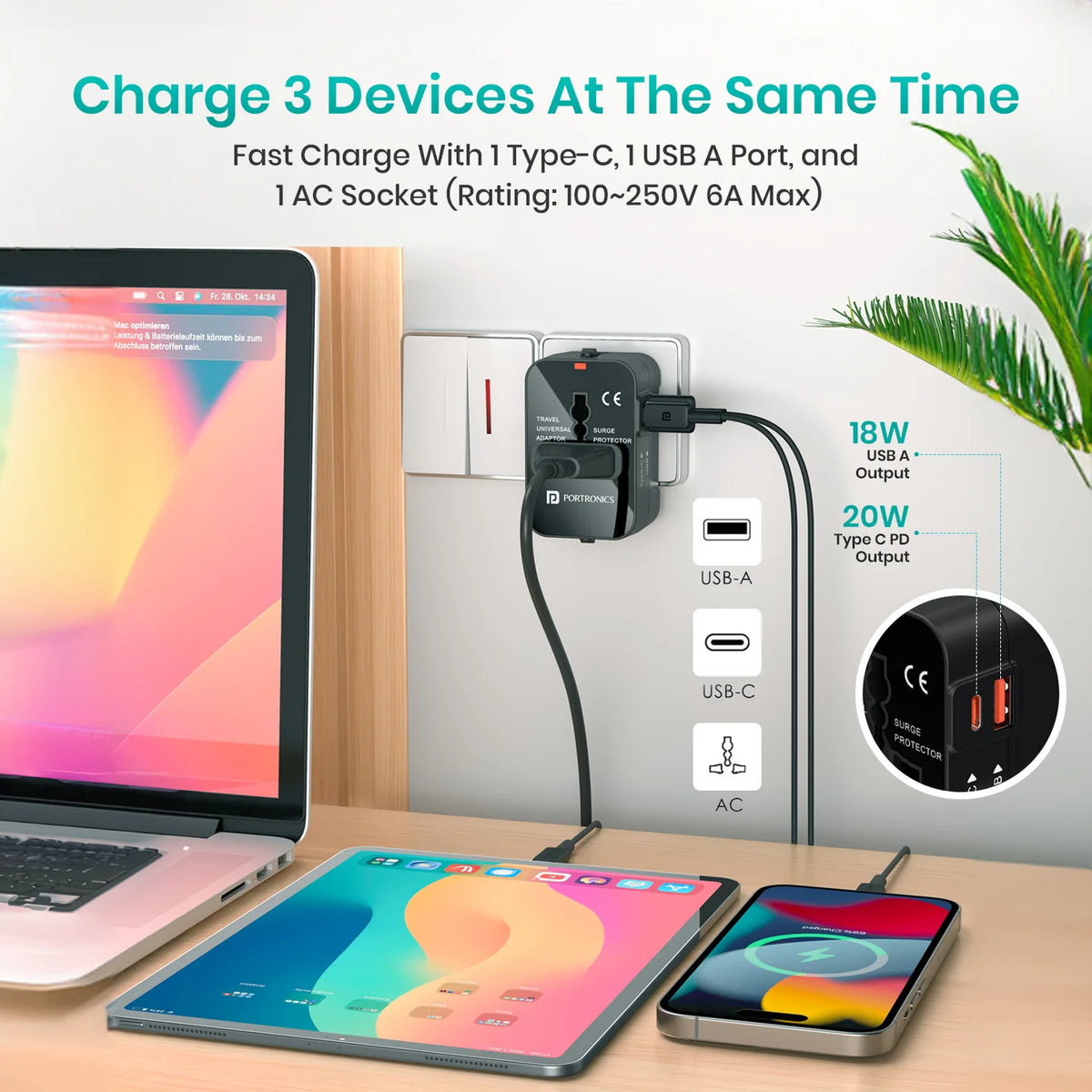 ED44- Portronics Juicemate Universal Travel Adaptor