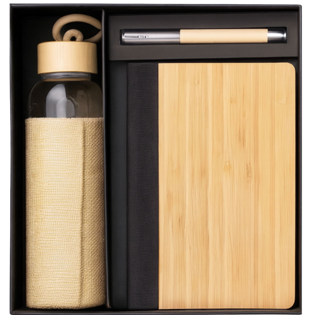 EJK123- Bamboo 3-IN-1 Gift Set | Notebook | Pen | Bottle