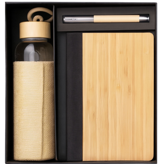 EJK123- Bamboo 3-IN-1 Gift Set | Notebook | Pen | Bottle