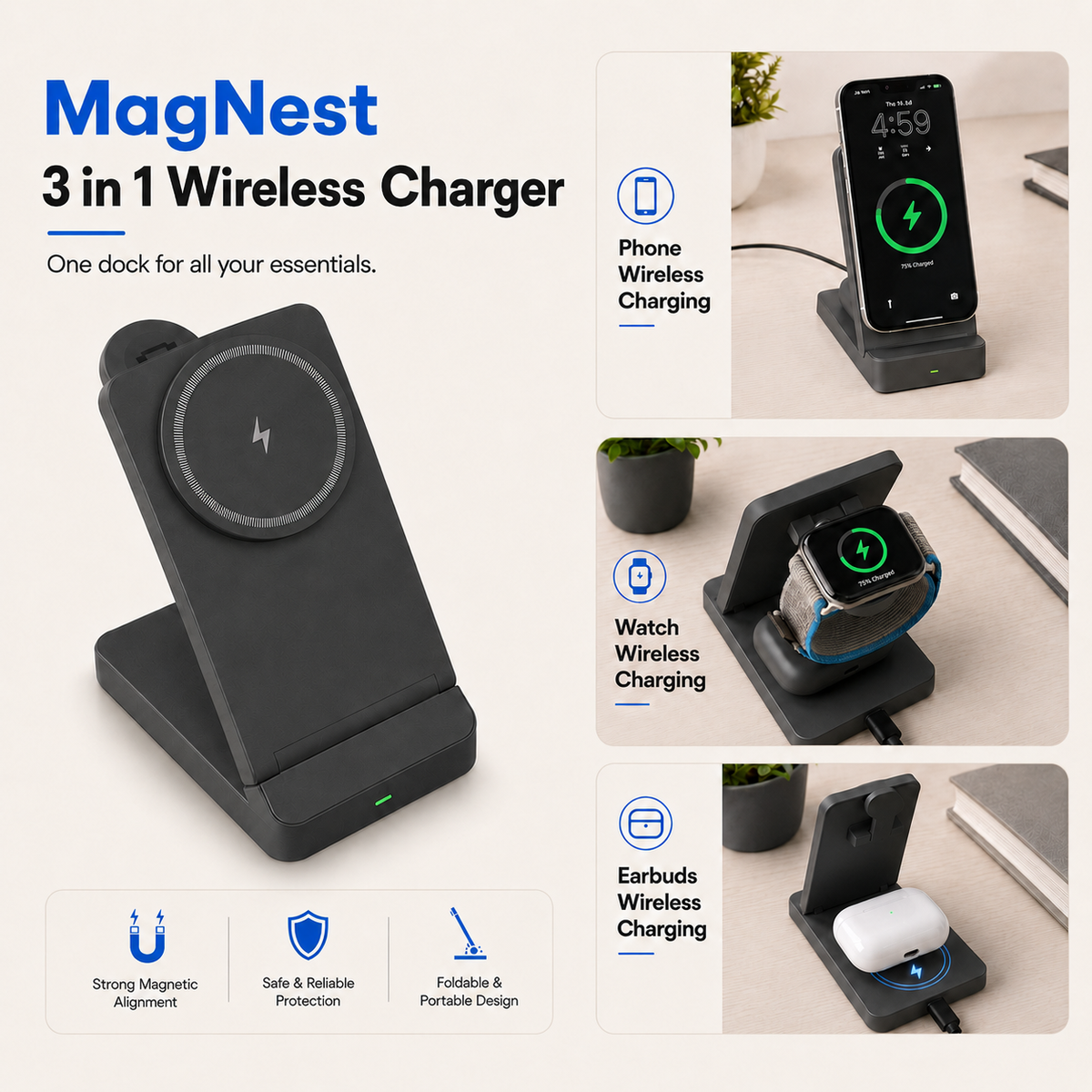 OG58- MagNest 3-in-1 Wireless Charger