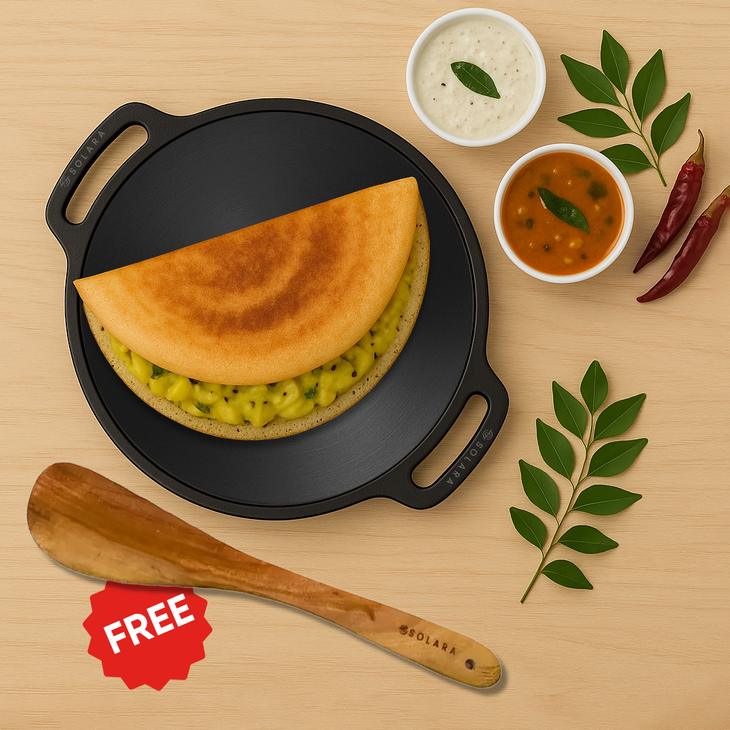 SOLARA Cast Iron Dosa Tawa with 2 Loops 12 Inch