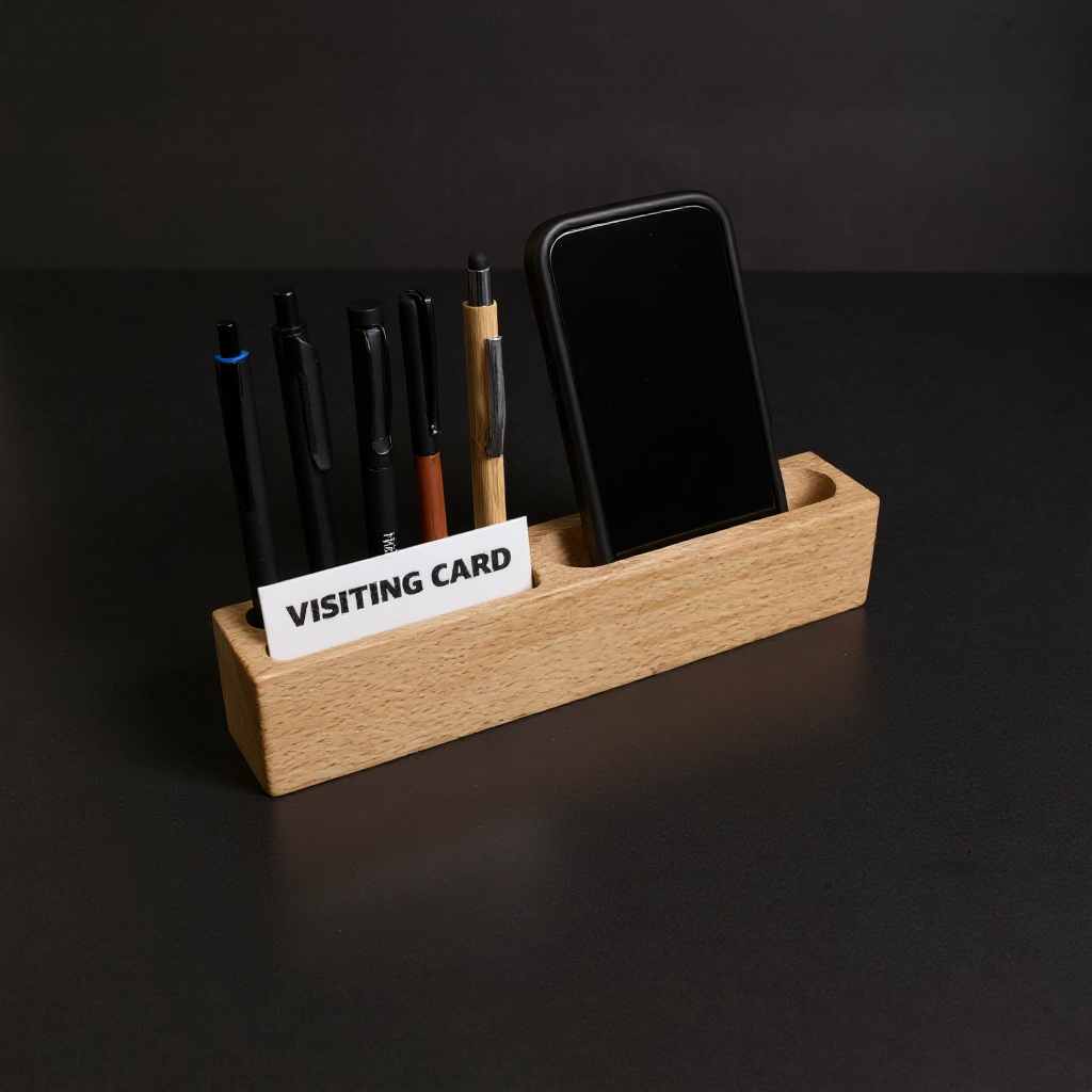 OE118 - 3-in-1 Wooden Desk Organizer – Mobile, Pen & Visiting Card Holder - Image 4