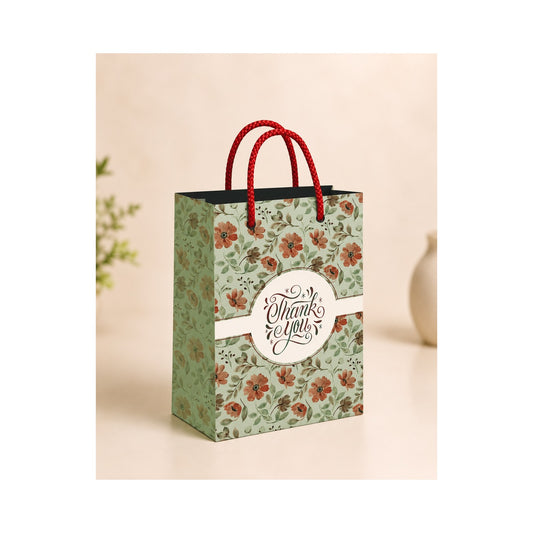 PB35- Vintage Sage Floral Medium Paper Bag